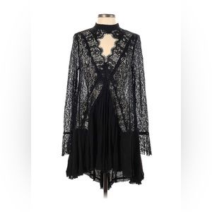 Free people size M secret origins pieced lace tunic dress black